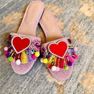 Aldo Pink Glitter Heart Mules